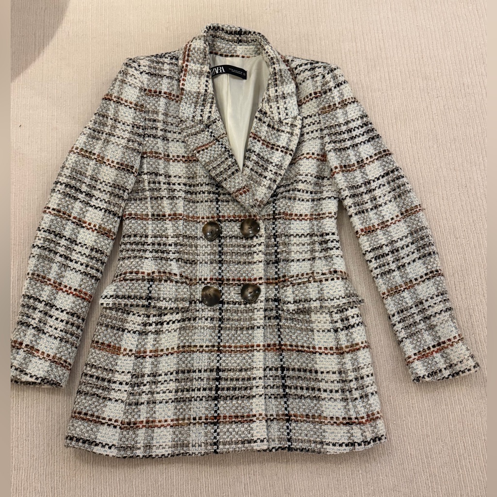 Zara Tweed Double-Breasted Blazer Jacket | Xs | Lined | As-Is